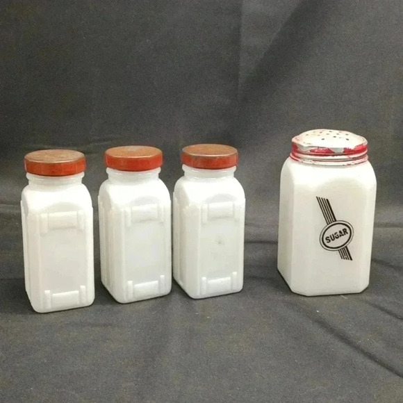 Set of 4 Vintage Milk Glass Spice Containers Sugar Jar - Picture 1 of 3